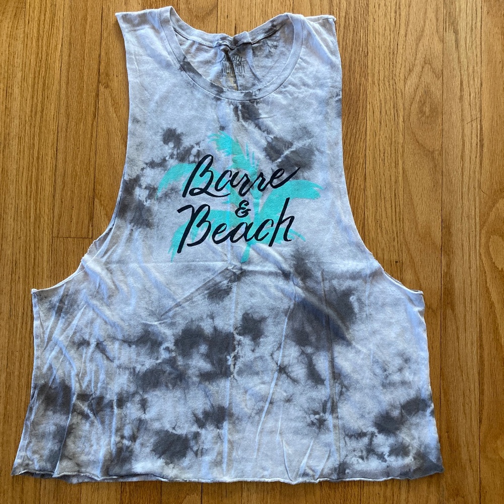 Barre and Beach Grey and White Tie Dye Muscle Tank, Size Medium, Simply Workout